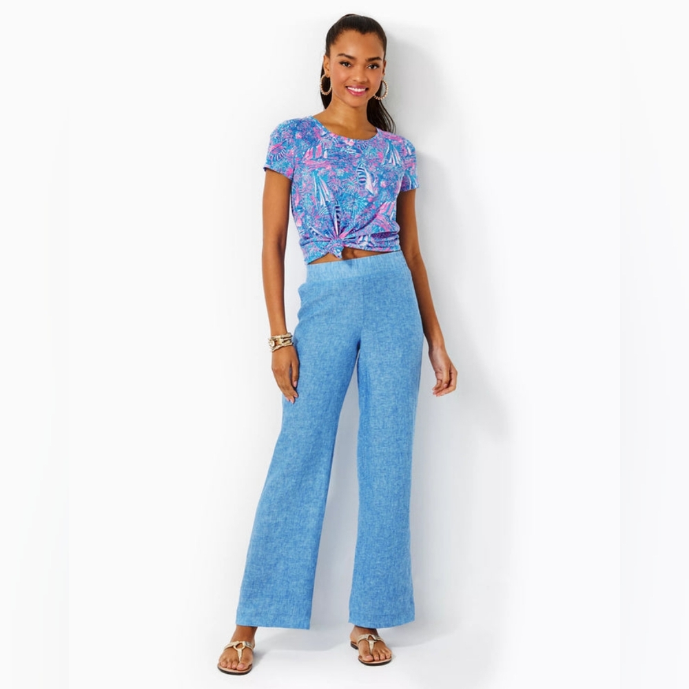Lilly Pulitzer Deri Linen Palazzo Pants 100% Linen Palazzo Pant Beckon Blue